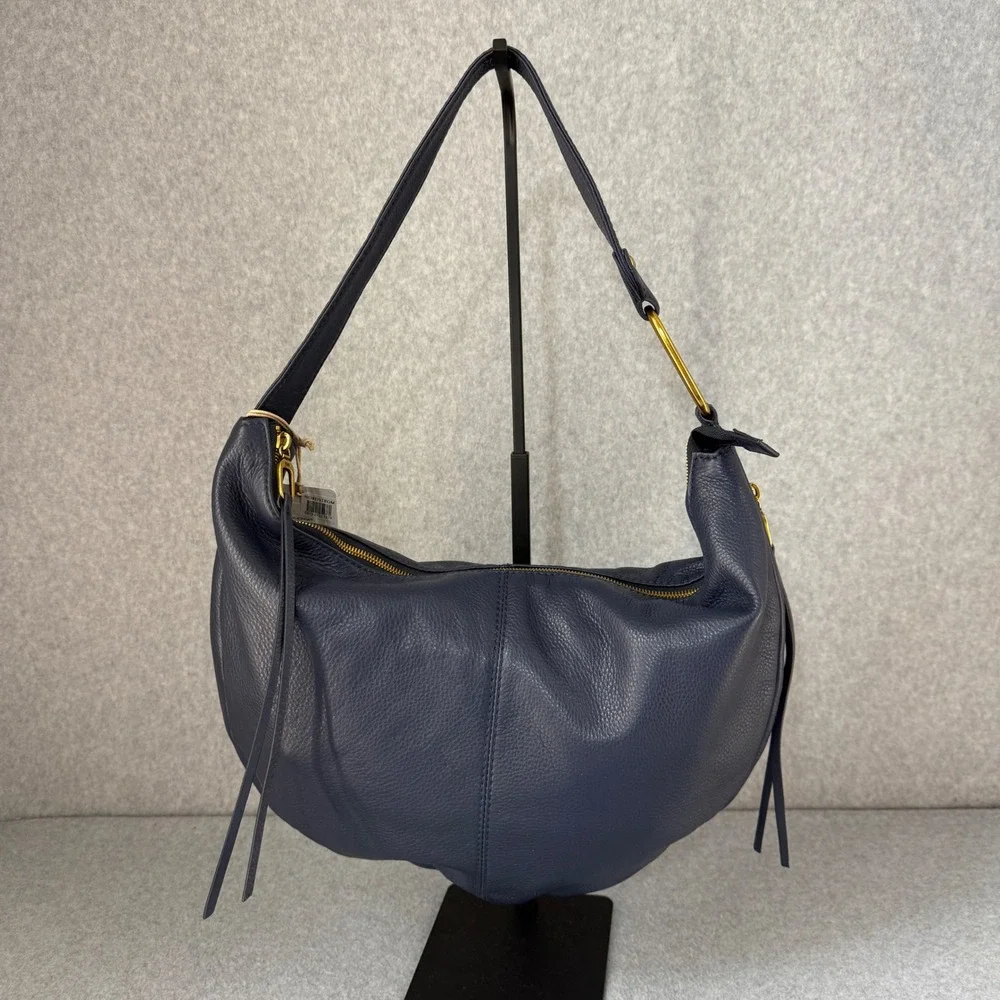 Hobo Chosen Sapphire Blue Leather Shoulder Bag‎ Gold Hardware Crescent Shape NWT